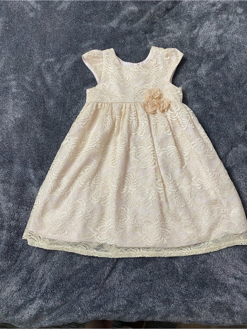 Mia &‎ Mimi Girls 4T Ivory Floral Lace Dress Gold Shimmer Wedding Church Formal